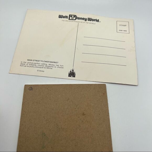 Vintage 1986 Disney Mickey Mouse Davy Crockett Notepad & Flower Market Postcard - Picture 6 of 12